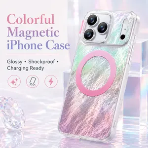 Pink Multi-Color Ice Crystal Pattern Magnetic Kickstand Phone Case (Compatible with iPhone 14–17 Pro Max)
