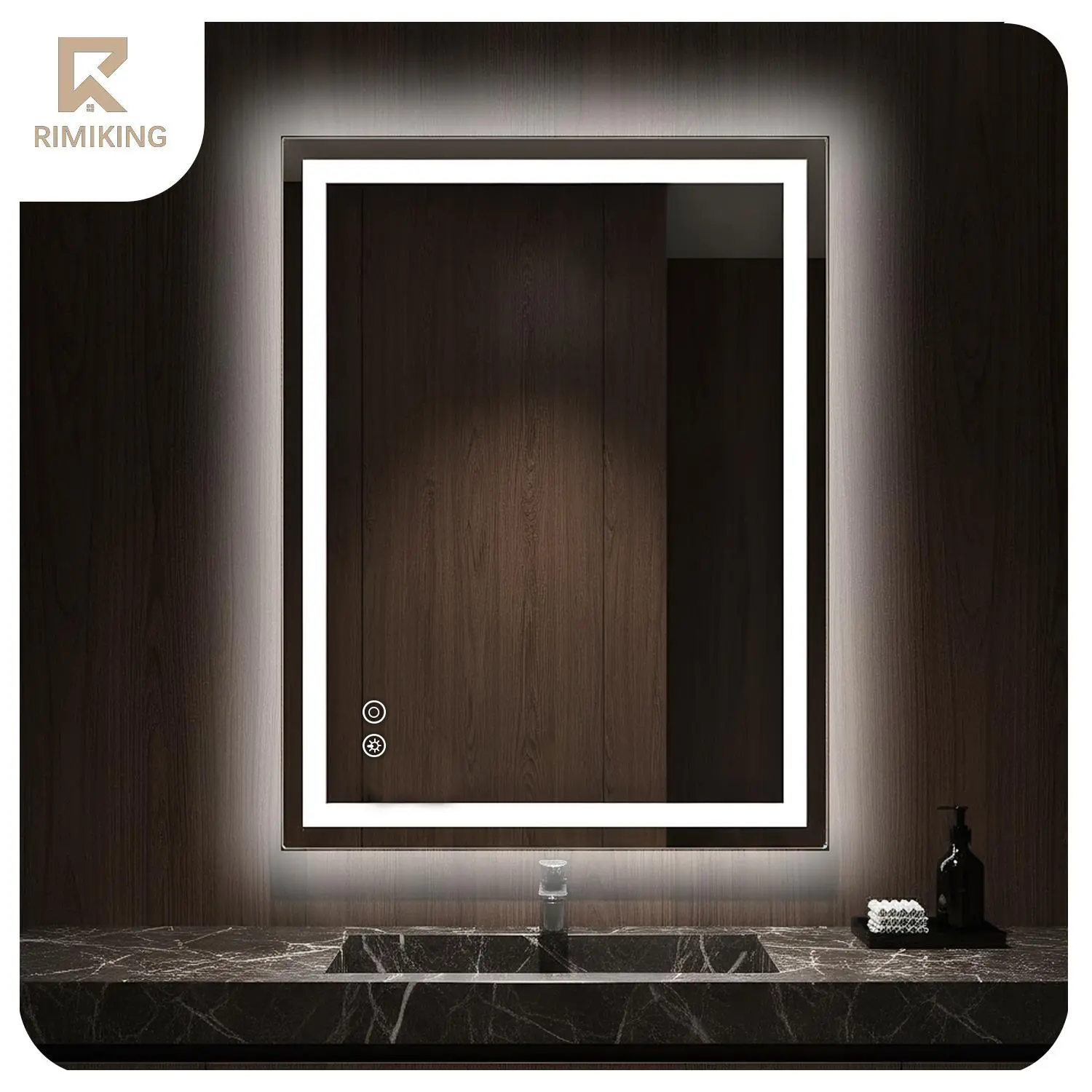 RIMIKING MI-ZJLED Steam-Free LED Bathroom Mirror - Vanity Mirror with Lights, Dimmable Touch Control, 3 Color Modes, Memory Function, Tempered Glass, 3-in-1 Adjustable, Face+Room Backlit, Smart LED Display, Wall-Mounted Design