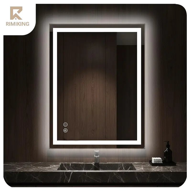 RIMIKING MI-ZJLED Steam-Free Adjustable Lighted Modern Linear Bathroom Vanity Mirror - Wall Mount, 3 Color Modes, Dimmable Touch Control, Memory Function, Tempered Glass, 3-in-1 Adjustable, Face+Room Backlit, Smart LED Display, Multi-Size, Plug-In Options