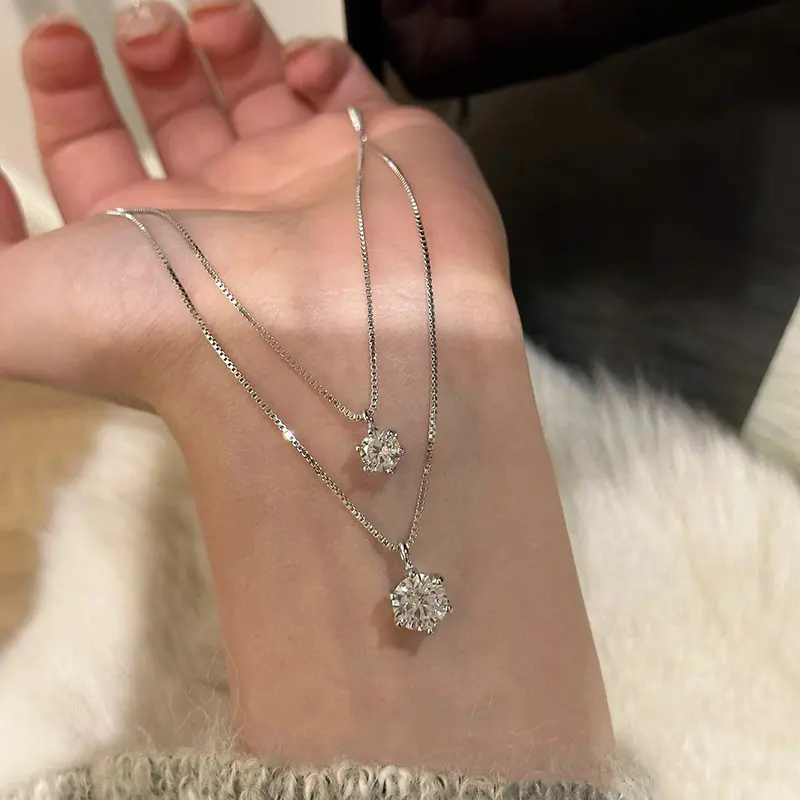 Six-prong single diamond necklace, light luxury, niche, high-end, fashionable, versatile, exquisite collarbone chain