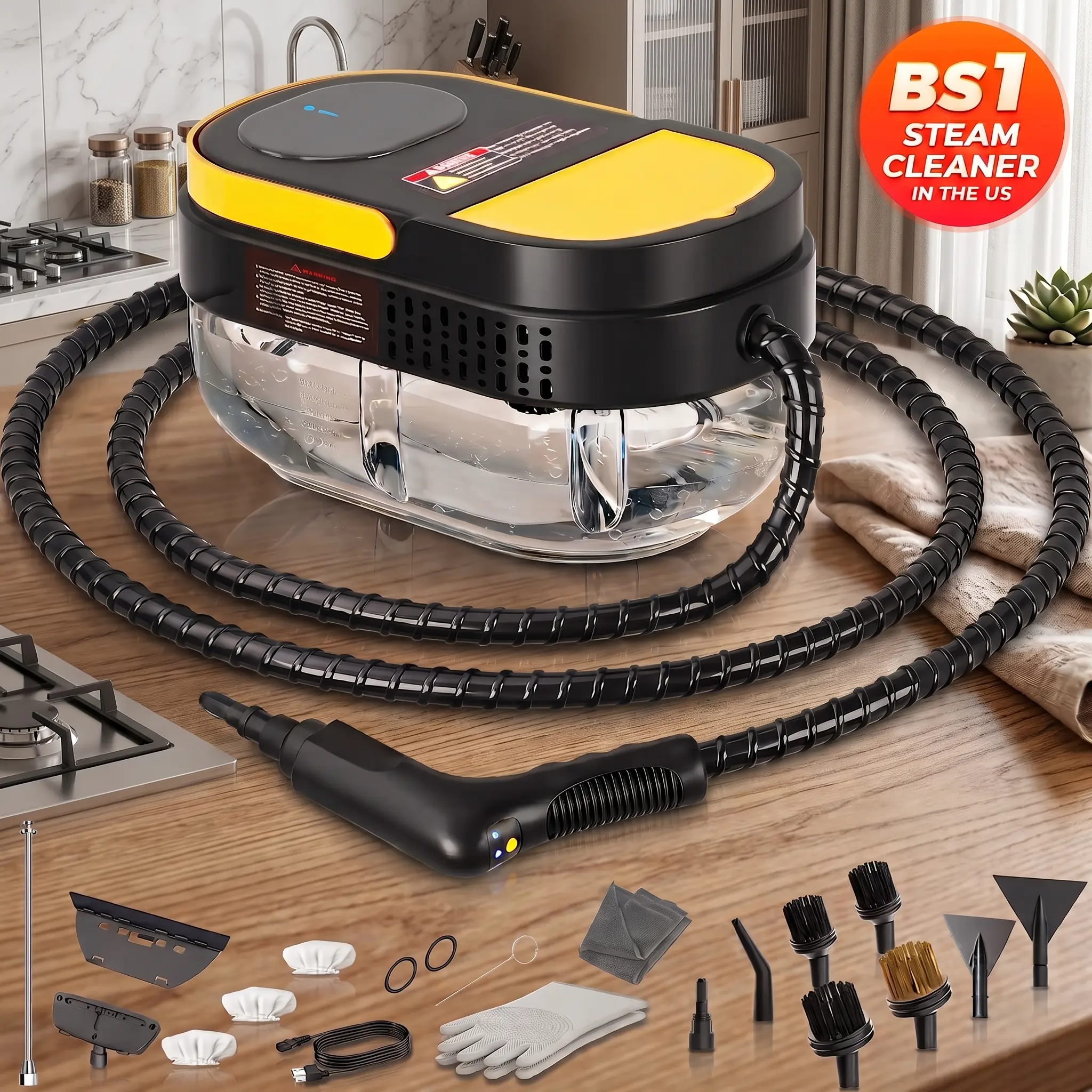 All-Purpose Steam Cleaner with 3-Stage Adjustable Handle, Rapid Heat System, 1.7 Qt Extra-Large Water Tank, Portable Steam Mop with 15-Piece Accessory Kit, Ideal for Floors, Tile, Grout, Kitchen, Bathroom, Car Interior, and Tough Dirt & Grease Removal