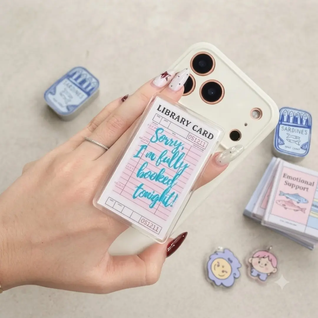 Vintage Library Card Phone Grip, Aesthetic Sorry I'm Fully Booked Kindle Holder, Cute Reading Quotes Pop Socket, Expanding Stand for E-Reader & iPhone