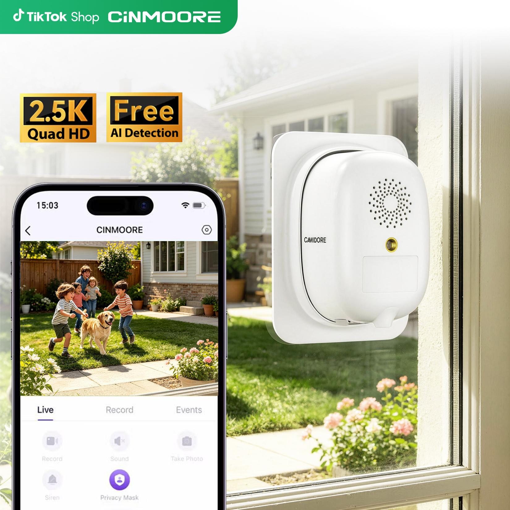 CINMOORE Wireless 2.5K Window Camera, 4MP Indoor Home Security Camera with AI Full Color Night Vision, Person & Motion Alerts, Quick Magnetic Installation, SD Card & Cloud Storage, 2.4GHz WiFi CINMOORE Wireless 2.5K Window Camera, 4MP Indoor Home Security Camera with AI Full Color Night Vision, Person & Motion Alerts, Quick Magnetic Installation, SD Card & Cloud Storage, 2.4GHz WiFi