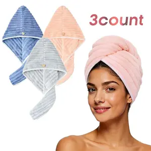 3pcs Microfiber Hair Drying Towel Caps, Ultra Absorbent Fast Drying Turban Wraps, Soft Hair Towels For Wet Hair summerwins