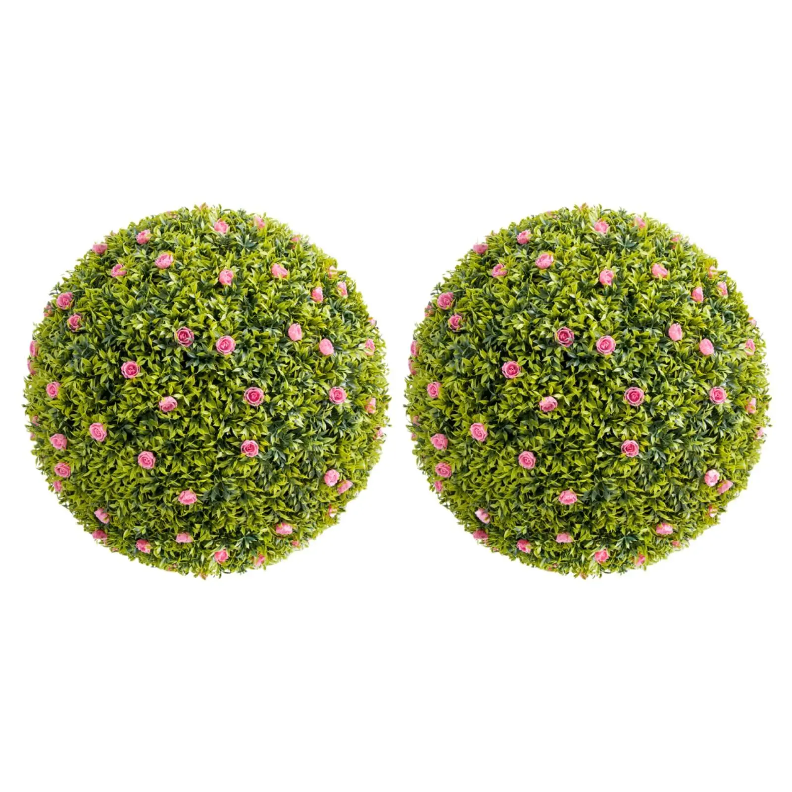 2 Pack 21.7" Artificial Plant Topiary Ball, Lifelike Artificial Plant Ball in Pot, Large Hanging Topiary Balls with Pink Flowers, Fake Greenery Plants for Home, Garden,Pink