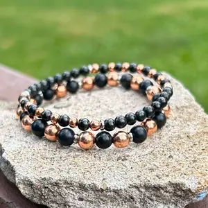 5G EMF Russian Shungite & Copper Purification Absorption Protection Bracelet Set - Healing - 4mm/6mm Set for Men and Women