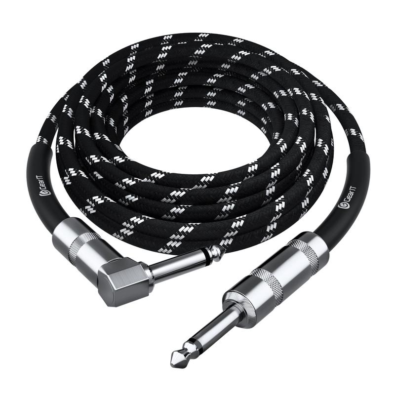 GEARit Right Angle to Straight 1/4 Inch Male to Male Guitar Instrument Cable, Black bass guitar