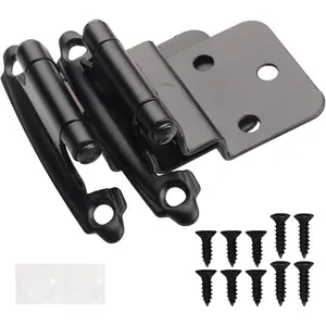 3/8" Inset Black Cabinet Hinges 25 Pair (50 Pcs) Offset Self Closing Matte Black Hinges for Kitchen Cabinets with Bumpers & Upgraded Screws