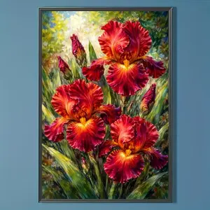 1pc Extra Large 5D Diamond Painting Kit - "Red Iris" Scene, Round Drill, Mosaic Art, for Living Room/Study Decoration, Home Decor Diamond Painting/Thanksgiving and Valentine's Day/Gifts for Adults and Teens, DIY Art Project with Complete Tools