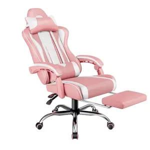 【Smart Buy】Costoffs Ergonomic Gaming Chair with Massage Lumbar Support, Retractable Footrest & Headrest – PU Leather Reclining Office Chair, Swivel Rolling Desk Chair for Tall Gamers