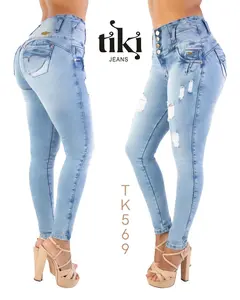 TIKI JEANS Colombianos High Waist Push-up Distressed, Light Blue Skinny, Levanta Cola, Fashion Comfort Casual Skinny Denim Pants, Summer Jeans for women, Going out outfits, Stretchy, Back Pockets