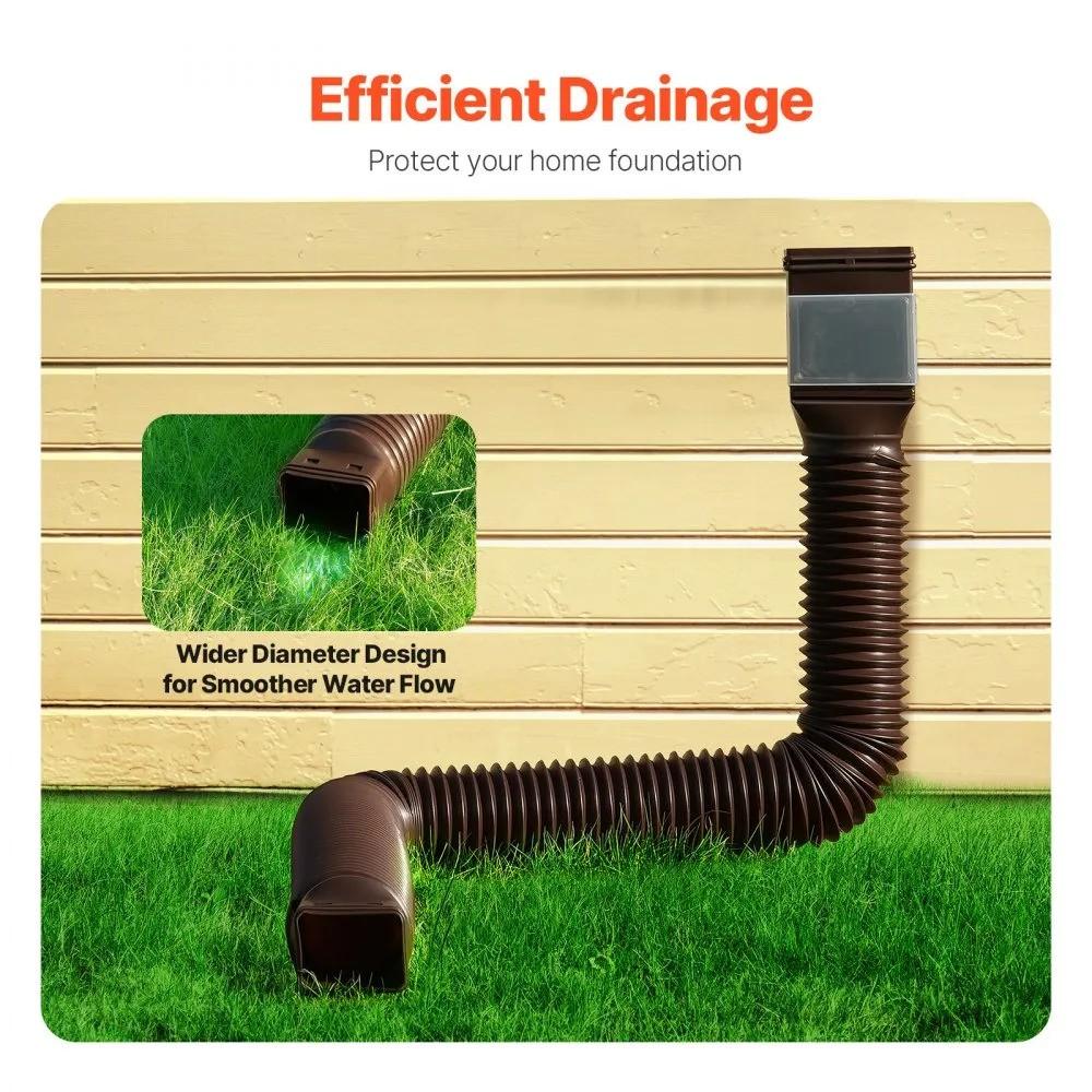 Rain Gutter Downspout Extensions, 2-Pack Flexible Downspout Extender, Down Spout Drain Extension Extendable from 22" to 63", Gutter Extensions with Adapters, for Rainwater Drainage, Brown