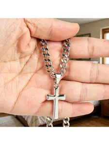 1 personalized 'For My Son' stainless steel cross pendant necklace, Cuban link chain, a longevity and love gift, suitable for daily wear, birthday gifts, and perfect for Christmas, Halloween, Valentine's Day, and New Year