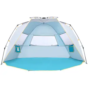 WolfWise Easy Up Beach Tent UPF 50+ Portable Instant Sun Shelter with Spring Opening System, 3 Sandbags, 4 Wind Ropes & 10 Stakes for Stability Outdoorfun