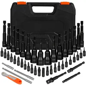 47PCS Magnetic Sleeve & Screwdriver Bits Kit - SAE (1/4"-9/16") & Metric (6-14mm) 1/4" Hex Nut Driver Set, Heavy Duty for Auto Repair & DIY Projects