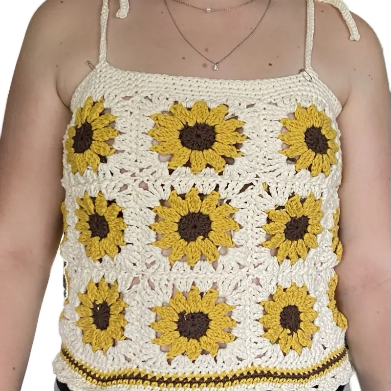 Handmade Crochet Sunflower Summer Top - Medium