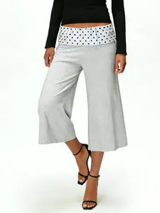 Women's Polka Dot Seven-Eighths Wide Leg Pants, Summer Lightweight Thin Loose Fit Slimming Flowy Low Waist Casual Trousers, Comfortable and Stylish, Womenswear