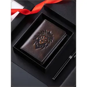 2026 New Vintage Men Trifold Front Pocket Wallet Genuine Leather Slim RFID Blocking Wallet with ID Window 8 Credit Card Holder Vintage Style Wallet