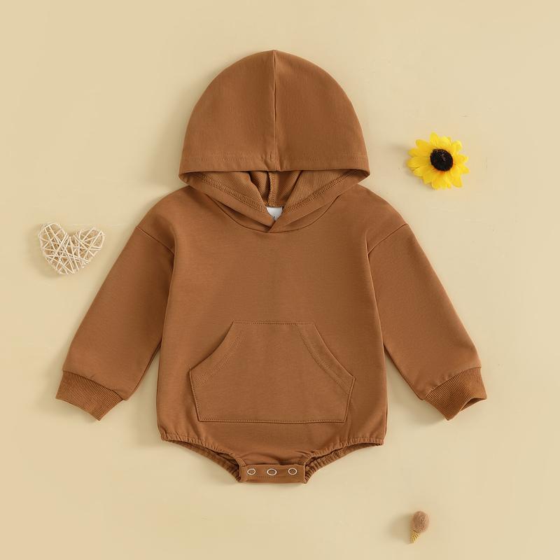 Baby Onesie Newborn Boy Girl Hooded Romper Long Sleeve Front Pocket Solid Color Bodysuit Infant Spring Fall Romper Toddler Outfit Cute