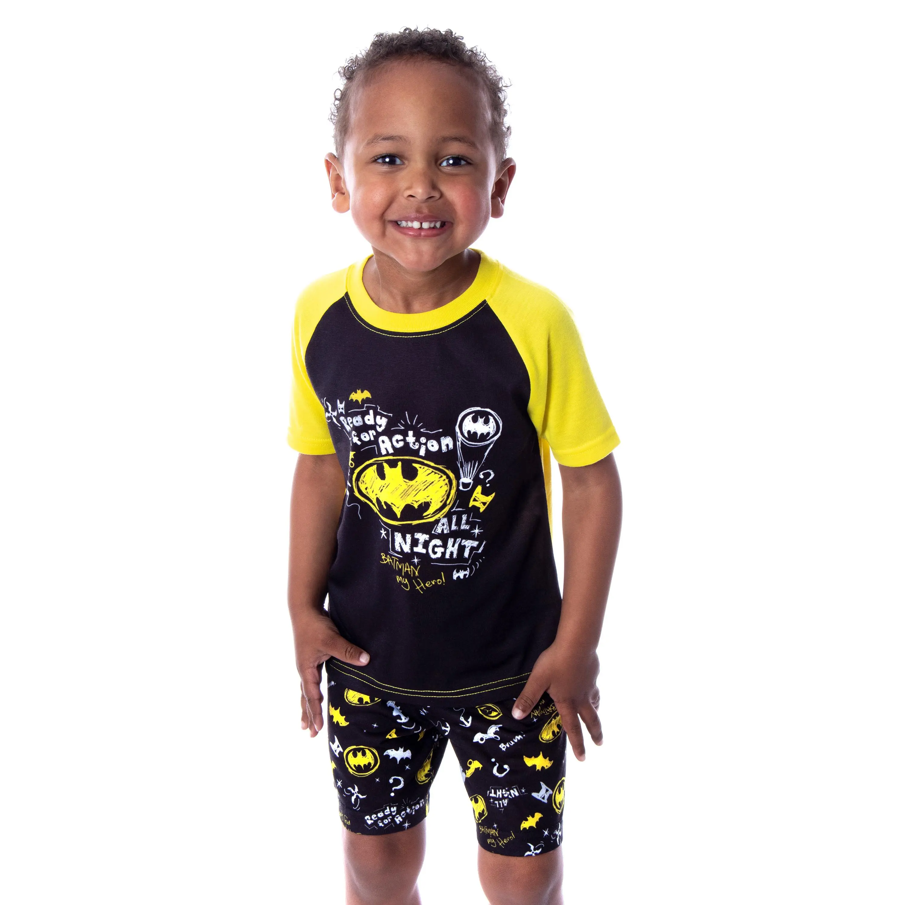 DC Comics Toddler Boys' Batman Pajamas Ready For Action Short Sleeve Shirt and Shorts 2 Piece Superhero Pajama Set