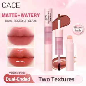 Cace Dual-Ended Lip Gloss, Long-Lasting Non-Sticky Nude Lipstick, Low Saturation, High Coverage, Stunning Lip Makeup Effect