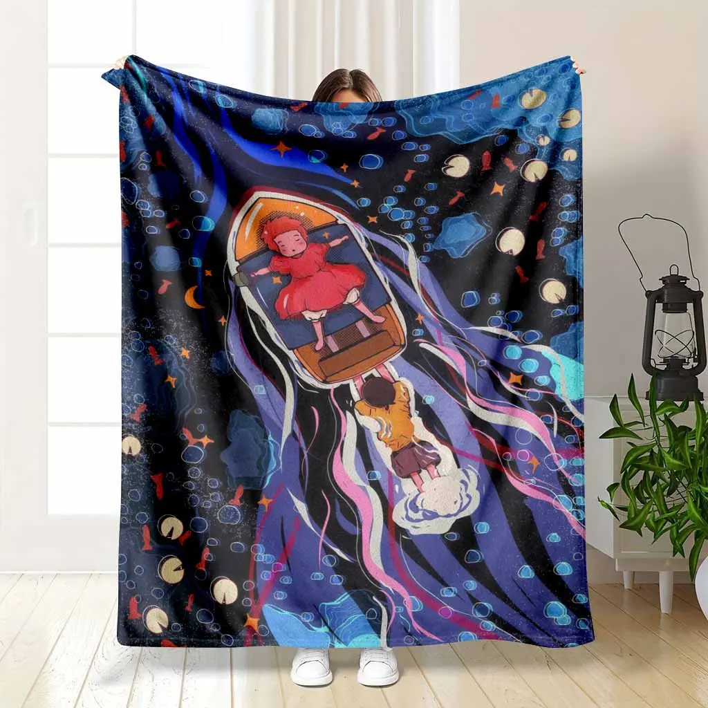 Fantasy Ocean Adventure Flannel Throw Blanket, Dreamy Boat Sailing Pattern, Ultra Soft Lightweight Breathable Wrinkle Resistant, 30*40inch (Small for Babies), 60*80inch (Large for Adults), Ideal for Living Room Sofa, Business Trips, Travel Camping