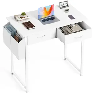 Computer Desk with Storage Side Bag & Headphone Hook, Home Office Writing Study Table with Metal Frame and Adjustable Feet for Bedroom & Workspace