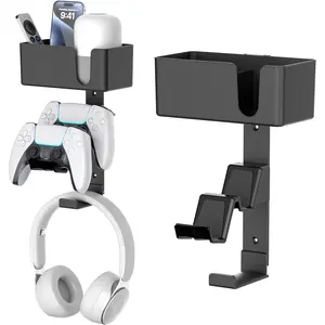4-in-1 Wall Mount Controller Holder - Dual  Controller and Headphone Hanger with Anti-Slip Pads for  ONE/X Series/PS5/PS4 - Detachable Desk Storage for Media Remote, Phone and Speaker