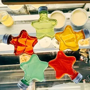 5pcs Star-shaped plastic bottle with silver screw cap - 200ml clear empty bottle, suitable for honey, juice, candy, and party favors. Reusable, mini star-shaped jar, Christmas decoration and gift.