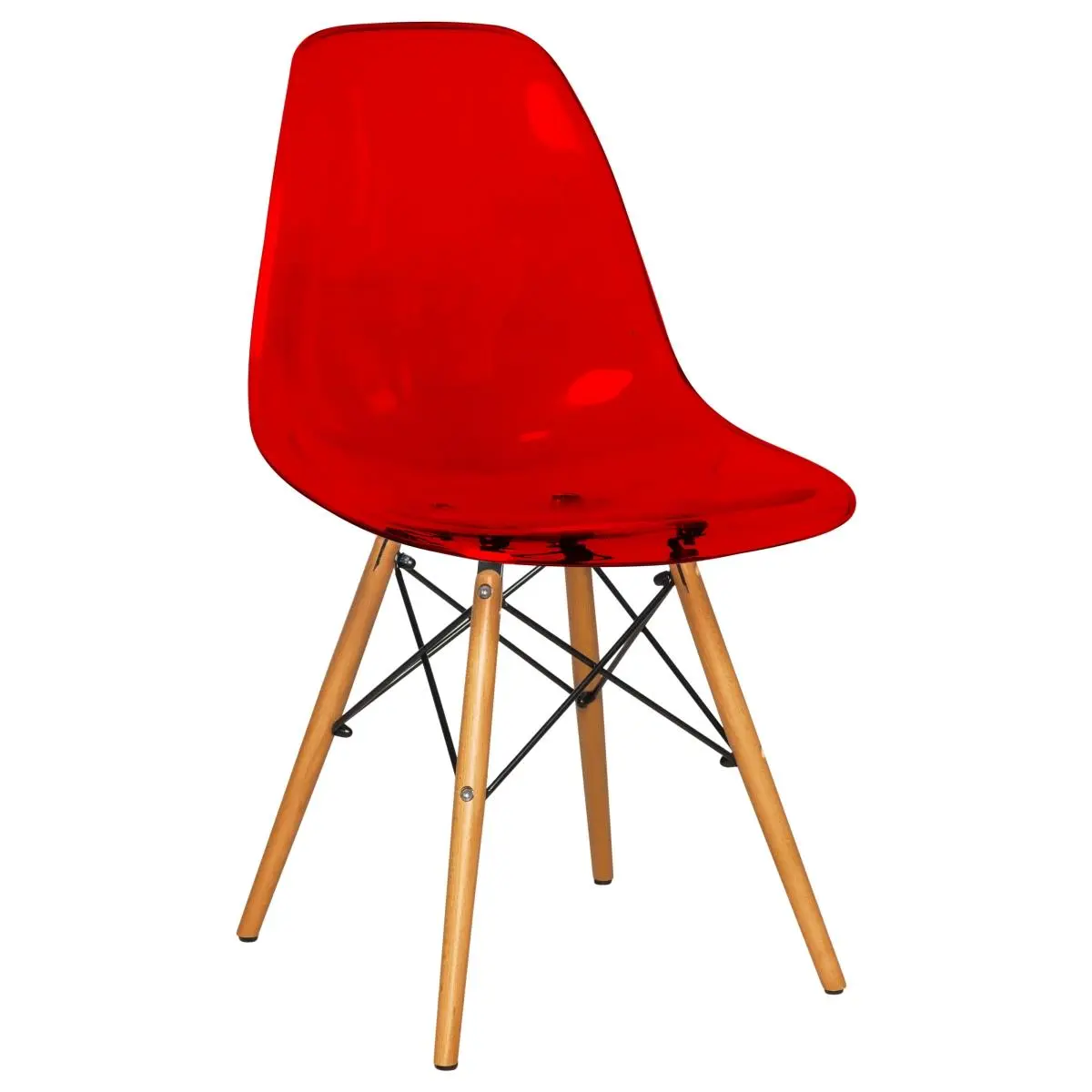 LeisureMod EP19TR Dover Armless Ergonomic Glossy Finish Plastic Outdoor Chair - 32.40 in. Full Height, Transparent Red, 20 lbs Weight Capacity, Durable, Assembly Required, Wood Dining Table (Dowel Legs) Compatible, Floor Protectors Included, Retro Simplic