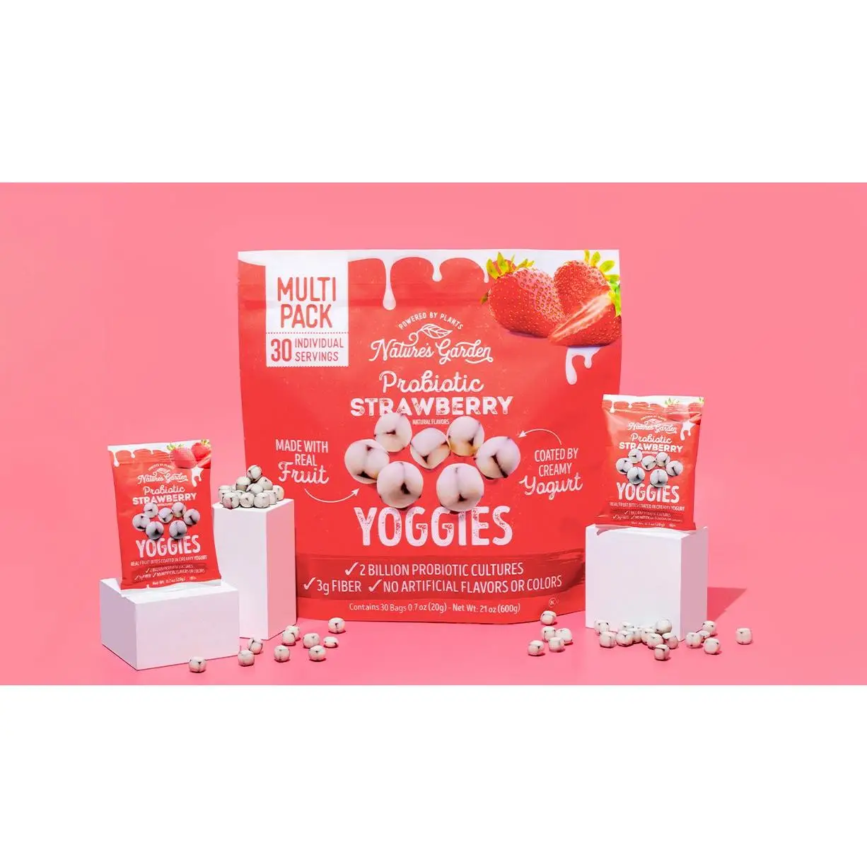 Natures Garden Probiotic Strawberry Yoggies - 30 Servings, Made with Real Fruit,...