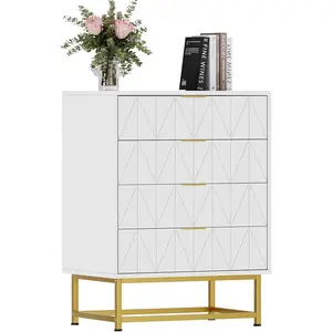 Garvee 4-Drawer Dresser with Spacious Storage, Wooden Organizer with Metal Legs, Modern Changing Table with Drawers for Bedroom, Living Room, Hallway - White Finish