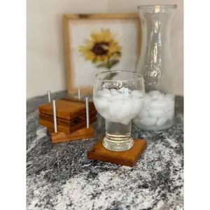 Brazilian zebra wood 4 coaster set + holder silver accents, drink coaster, dark wood, elegant, hardwood, cocktail, bar, anti-slip cork base