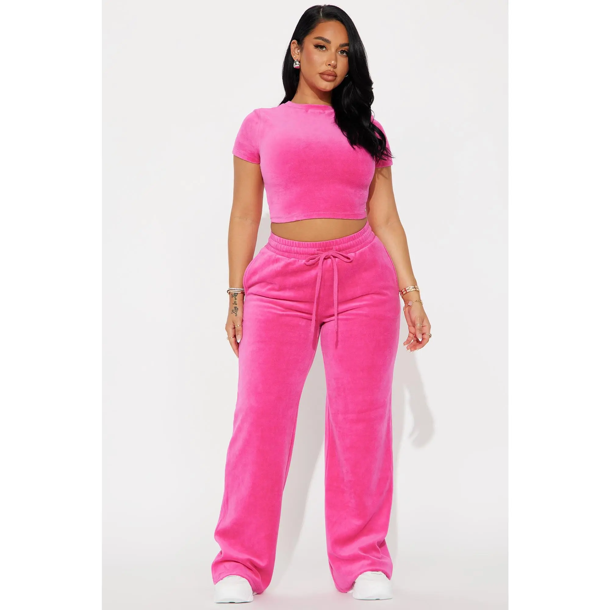 OG Trendsetter Velour Baby Tee Set - Bubblegum Pink