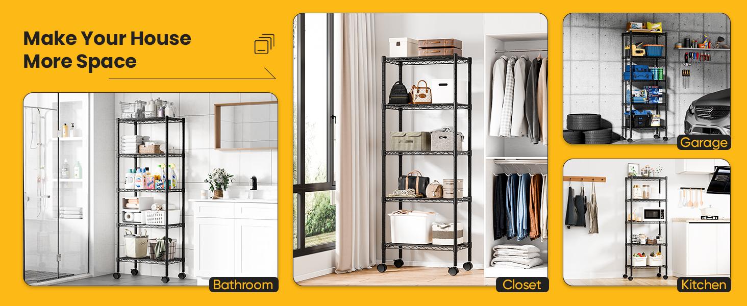Sweetcrispy Store Durable Metal Steel Frame Rectangle Wire Shelf Unit (3-Layer/4-Tier/5-Tier) with Removable Casters, No-Tools Easy Assembly Rack for Garage Organization, Bathroom & Kitchen Storage, High Load Capacity