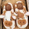 Women's Cute Cartoon Cow Ankle Slippers - Cotton Cozy and Fuzzy Easy Wear Slip-On, Character-Based Fashion Women's Shoes, Warm Plush House Shoes for Winter