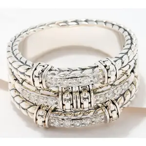 JAI Sterling Silver Diamond Triple Row Ring