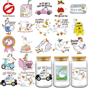 Funny Goose UV DTF Decals - 20 Sheets White Sllly Goose UV DTF Cup Wraps for 16 oz Tumbler, Got Too Silly Fun Waterproof Sublimation Transfer Stickers for Water Bottle Coffee Mug Journal Decoration