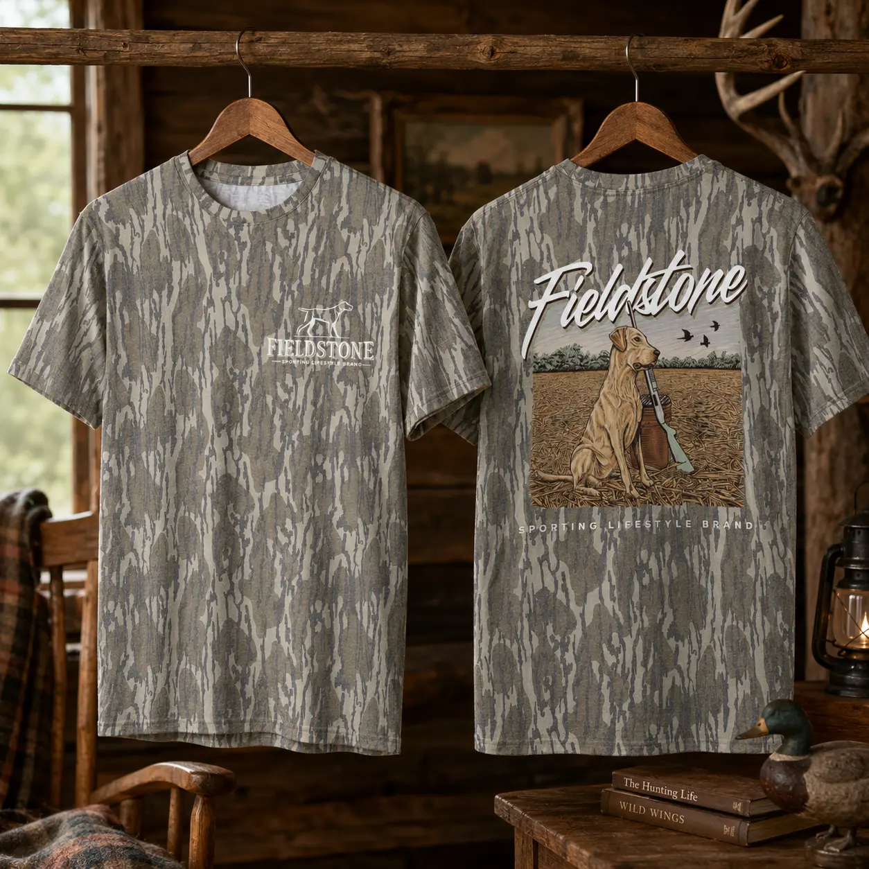 Mossy Oak Fieldstone Dove Fields Tee Bottomland Washed Out Camo Cotton T Shirt, Men’s Camo Hunting Tee, Lightweight Outdoor Shirt | Deer Forest Graphic T-Shirt for Men, Gift for Fan, Father's Day, Mother's Day