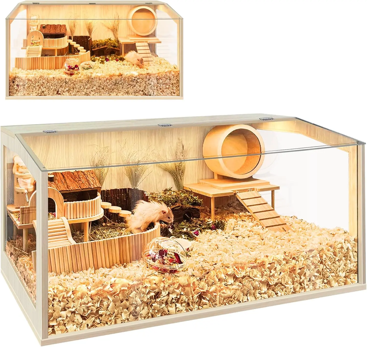 PROLEE Clear Roof Hamster Cage Chewproof, 32"L x 16"W x 16"H Inches, Large Hamster Cages and Habitats, Openable Top with Acrylic Sheets Solid Built, Access for Hamster Gerbil Mouse