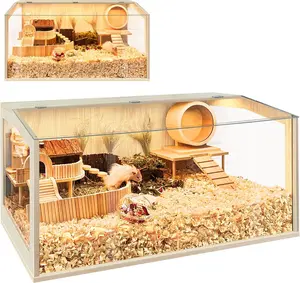 PROLEE Clear Roof Hamster Cage Chewproof, 32"L x 16"W x 16"H Inches, Large Hamster Cages and Habitats, Openable Top with Acrylic Sheets Solid Built, Access for Hamster Gerbil Mouse