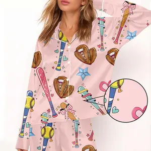Coquette Softball Pajama Set, Cute Softball PJs for Women, Sports Lover Gift, Girly Softball Sleepwear, Coquette Aesthetic Pjs Set