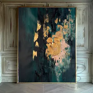 Emerald Gold Modern Wall Art, Original Textured Abstract Painting on Canvas, Luxury Dark Green Artwork for Living Room or Bedroom
