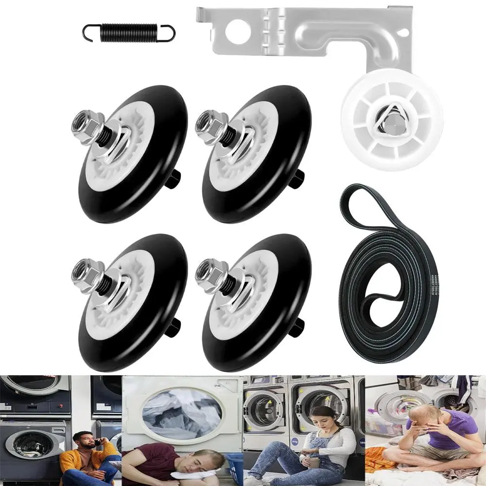 4581EL2002C Dryer Drum Roller Repair Kit for LG & Kenmore Dryers, Includes 4 Wheels, Drive Belt, Idler Pulley & Spring to Eliminate Noises and Extend Appliance Life, Replaces 4581EL2002H, Eliminate Dryer Noises, Extended Appliance Life