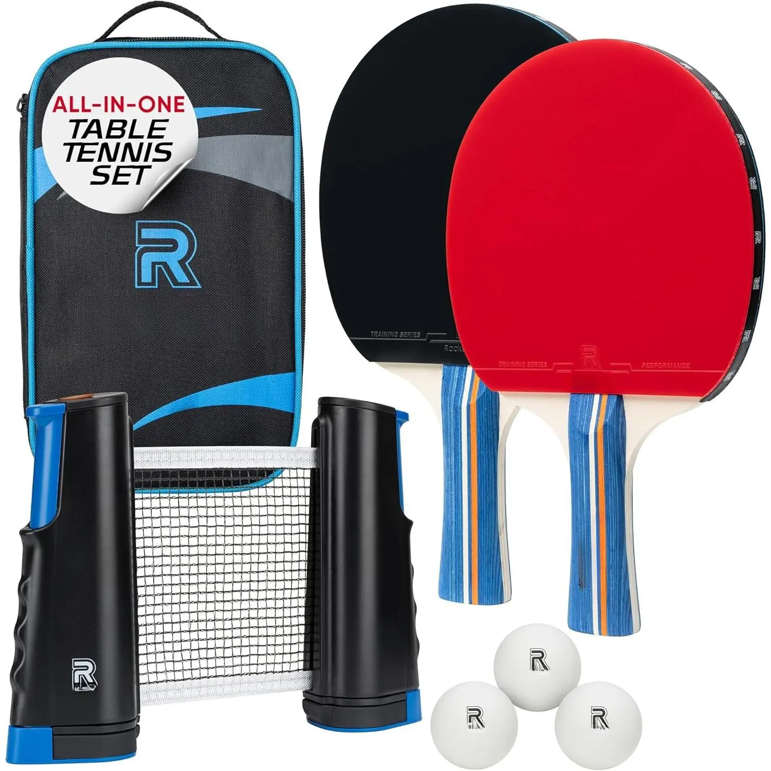 Velocity Table Tennis Paddle Set - 2 Ping Pong s with ITTF-Approved Rubber, Retractable Net System, 3- Balls & Carry Case for Indoor & Outdoor  and Travel Play