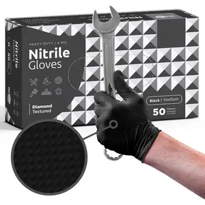 Black 8 Mil  Gloves Medium 50 Pack - Heavy Duty Mechanic Gloves, with  Grip -  and Latex Free Disposable Gloves