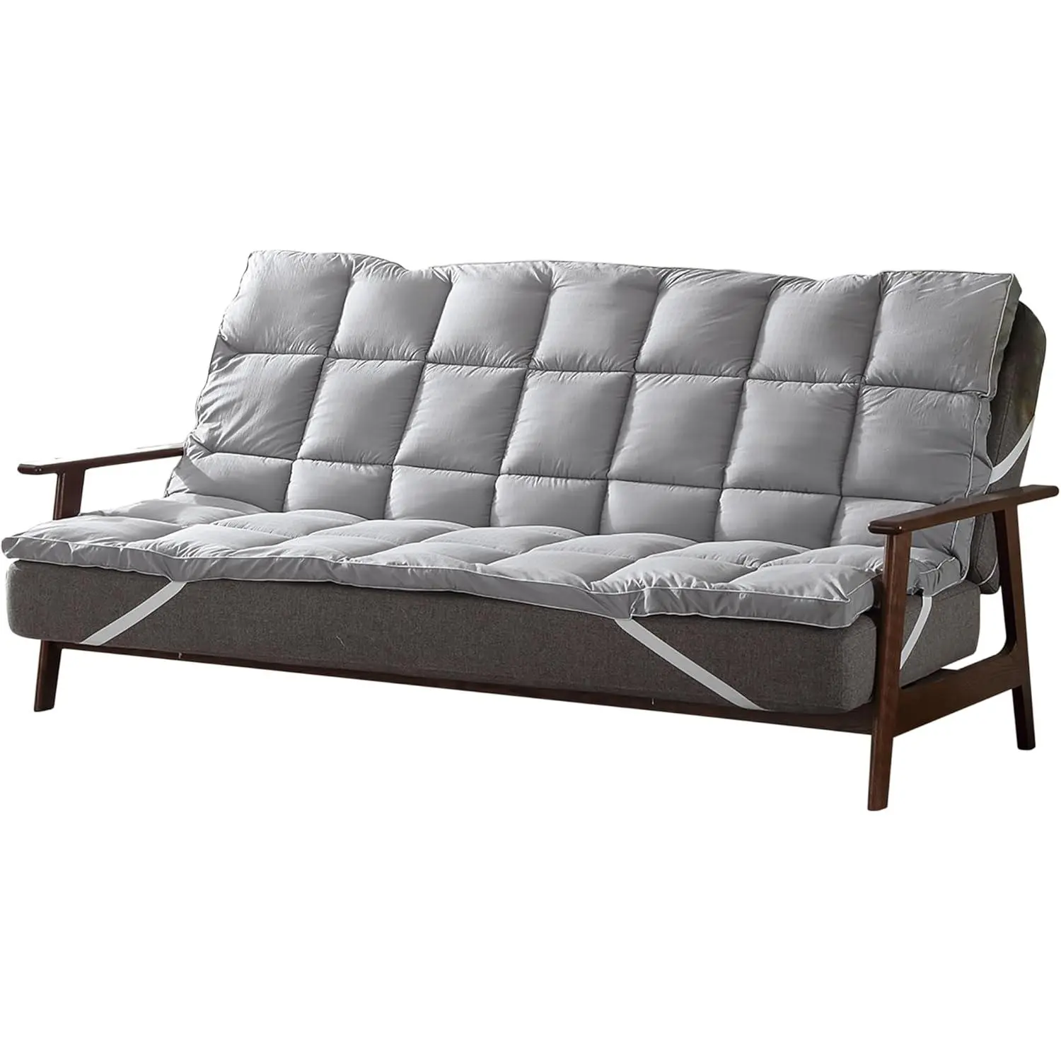 Grey Futon Mattress Toppers with Anti-Slip Anchors - Futon Cover Filled with Plush Down Alternative Fill - Full Size Futon Cover is Soft, Comfortable and Allergy Free (Size: 54 x 75 x 2)