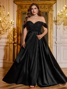 Elegant Sequined Strapless Halter Party Dress, Satin Ruched Split Hem Maxi Gown, Luxury Evening Ballgown, Sparkling Prom Dress, Formal Occasion Wear