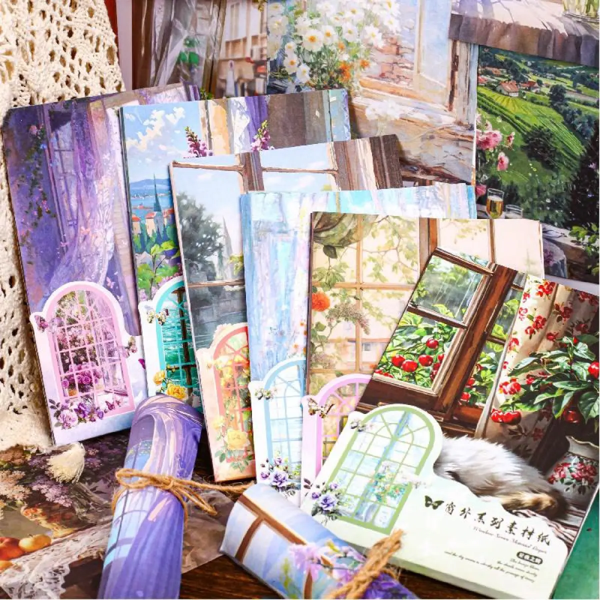 Non-Customized Vintage Landscaping Base Material Paper, 180 Sheets, Light Retro Style for Window DIY Decoration & Handbook Use (Office Stationery)