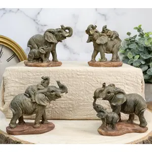 Ebros African Safari Elephant Mother & Calf Family Set of 4 Mini Figurines